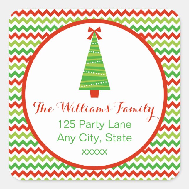 Modern Christmas Tree Return Address Sticker (Front)
