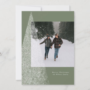 Modern Christmas tree sage green one photo Holiday Card