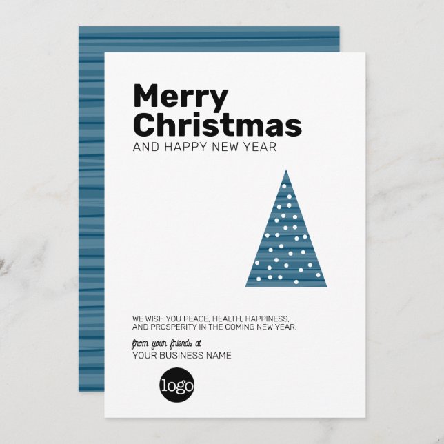 Modern Christmas Tree - sans serif Business Holiday Card (Front/Back)