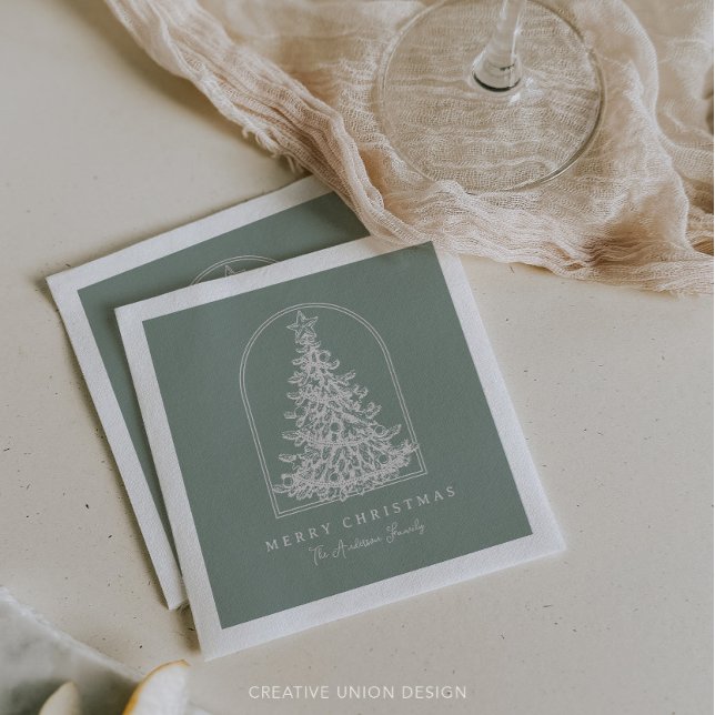 Modern Christmas Tree Sketch Arch Boho Holiday Napkin (Creator Uploaded)