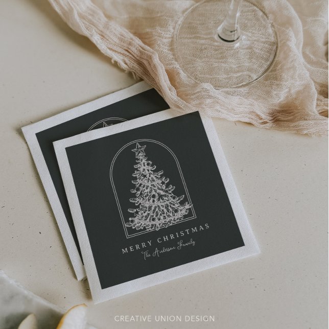 Modern Christmas Tree Sketch Arch Boho Holiday Napkin (Creator Uploaded)