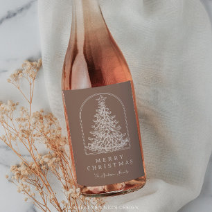 Modern Christmas Tree Sketch Arch Boho Holiday Wine Label