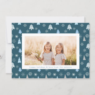 Modern Christmas Tree Snowflake Photo Custom Text Holiday Card