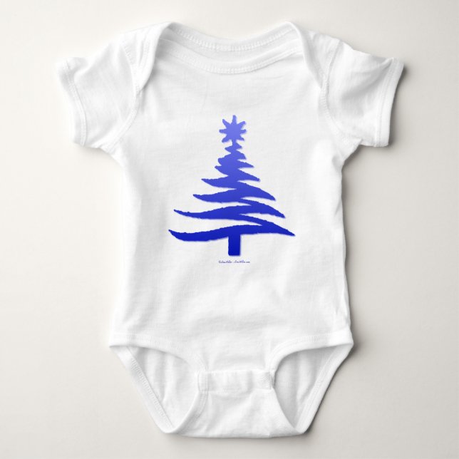 Modern Christmas Tree Stencil Print Blue Baby Bodysuit (Front)