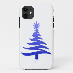 Modern Christmas Tree Stencil Print Blue iPhone 11 Case
