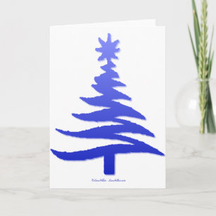 Modern Christmas Tree Stencil Print Blue Holiday Card