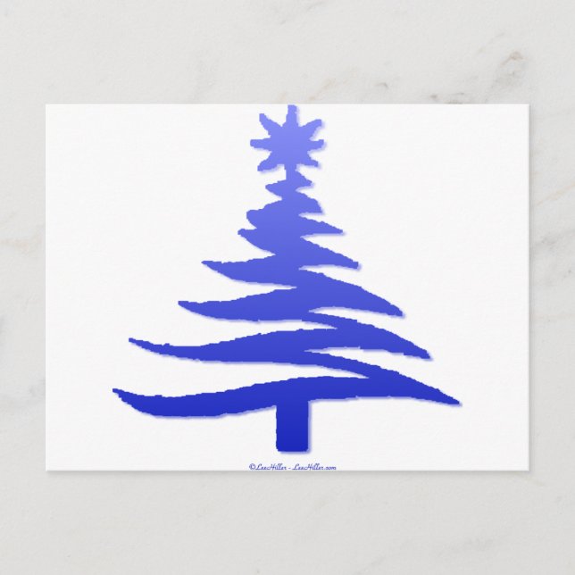 Modern Christmas Tree Stencil Print Blue Holiday Postcard (Front)