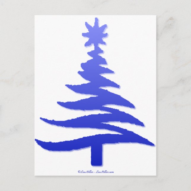 Modern Christmas Tree Stencil Print Blue Holiday Postcard (Front)