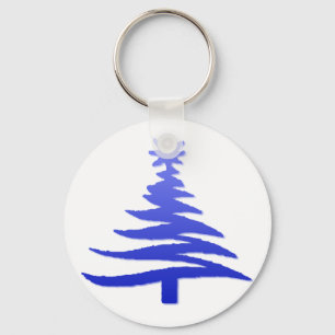 Modern Christmas Tree Stencil Print Blue Key Ring