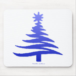 Modern Christmas Tree Stencil Print Blue Mouse Pad