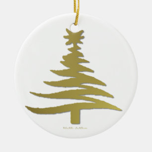 Modern Christmas Tree Stencil Print Gold Ceramic Ornament