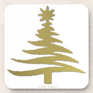 Modern Christmas Tree Stencil Print Gold Coaster