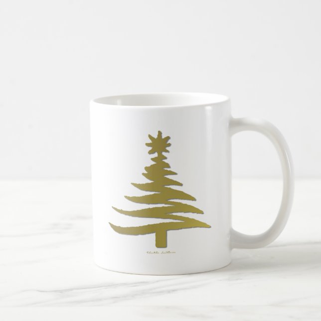 Modern Christmas Tree Stencil Print Gold Coffee Mug (Right)