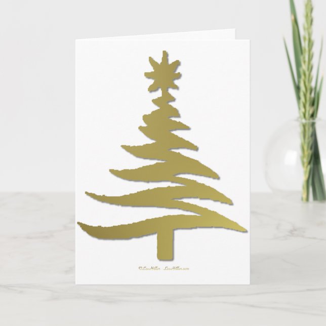 Modern Christmas Tree Stencil Print Gold Holiday Card (Front)