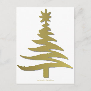 Modern Christmas Tree Stencil Print Gold Holiday Postcard