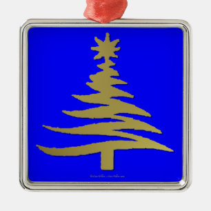 Modern Christmas Tree Stencil Print Gold Metal Ornament