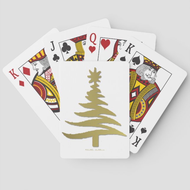Modern Christmas Tree Stencil Print Gold Playing Cards (Back)