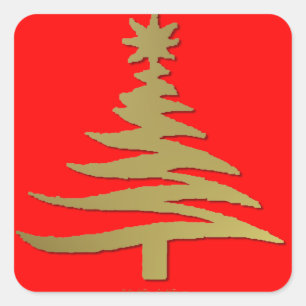 Modern Christmas Tree Stencil Print Gold Square Sticker