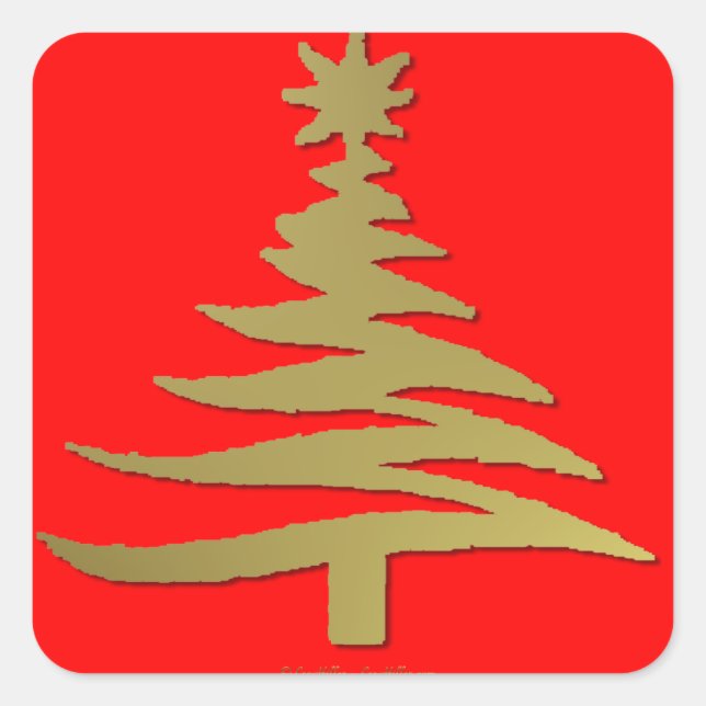 Modern Christmas Tree Stencil Print Gold Square Sticker (Front)