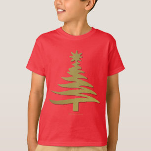 Modern Christmas Tree Stencil Print Gold T-Shirt