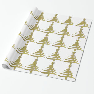 Modern Christmas Tree Stencil Print Gold Wrapping Paper