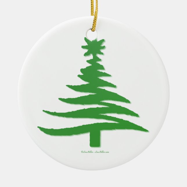 Modern Christmas Tree Stencil Print Green Ceramic Ornament (Front)