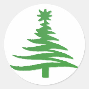 Modern Christmas Tree Stencil Print Green Classic Round Sticker