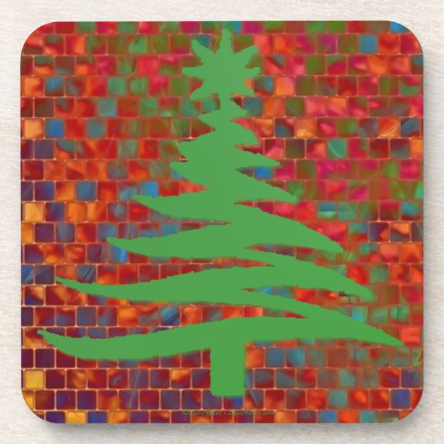 Modern Christmas Tree Stencil Print Green Coaster (Front)