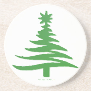 Modern Christmas Tree Stencil Print Green Coaster