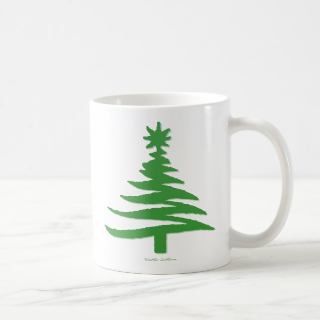 Modern Christmas Tree Stencil Print Green Coffee Mug (Right)