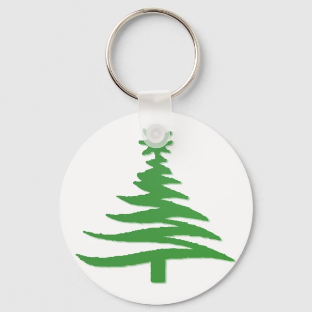Modern Christmas Tree Stencil Print Green Key Ring (Front)
