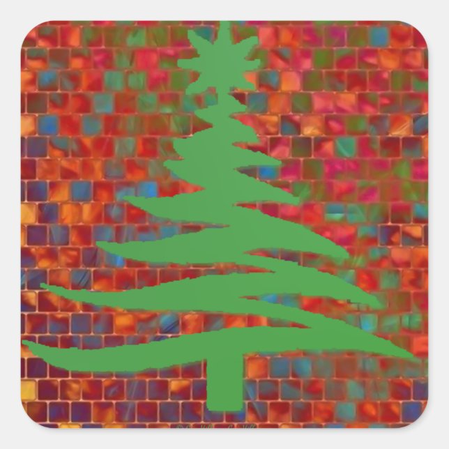 Modern Christmas Tree Stencil Print Green Square Sticker (Front)