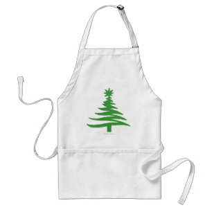 Modern Christmas Tree Stencil Print Green Standard Apron