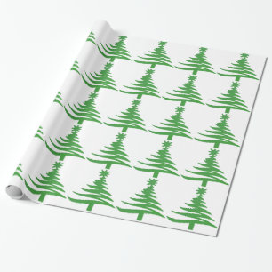 Modern Christmas Tree Stencil Print Green Wrapping Paper