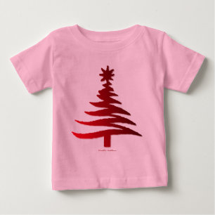 Modern Christmas Tree Stencil Print Red Baby T-Shirt