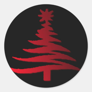 Modern Christmas Tree Stencil Print Red Classic Round Sticker