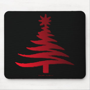 Modern Christmas Tree Stencil Print Red Mouse Pad