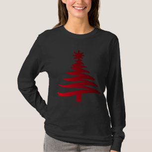 Modern Christmas Tree Stencil Print Red T-Shirt