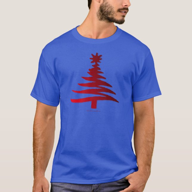 Modern Christmas Tree Stencil Print Red T-Shirt (Front)