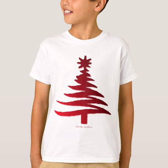 Modern Christmas Tree Stencil Print Red T-Shirt (Front)