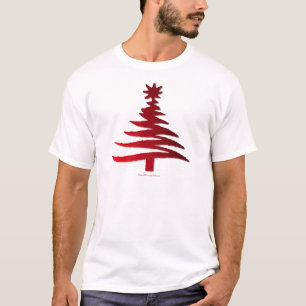 Modern Christmas Tree Stencil Print Red T-Shirt