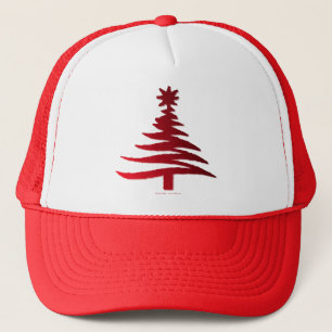 Modern Christmas Tree Stencil Print Red Trucker Hat