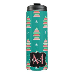 Modern Christmas Tree Stripes Snowflakes Thermal Tumbler