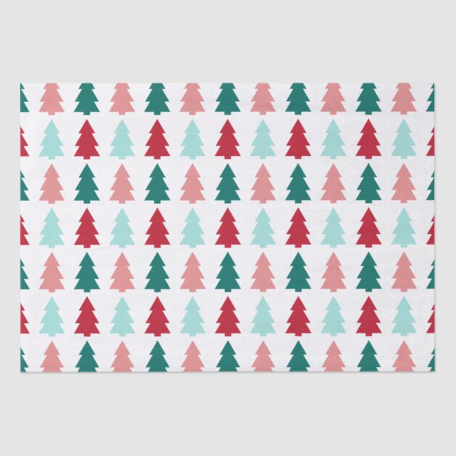 Modern Christmas Tree, Teal, Aqua, Red  Tissue Paper (Front)