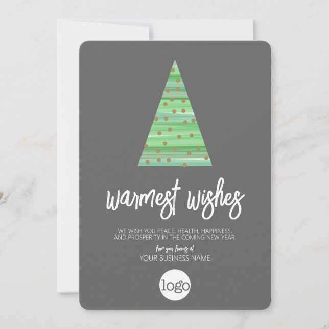 Modern Christmas Tree - watercolor script Business Holiday Card (Front)