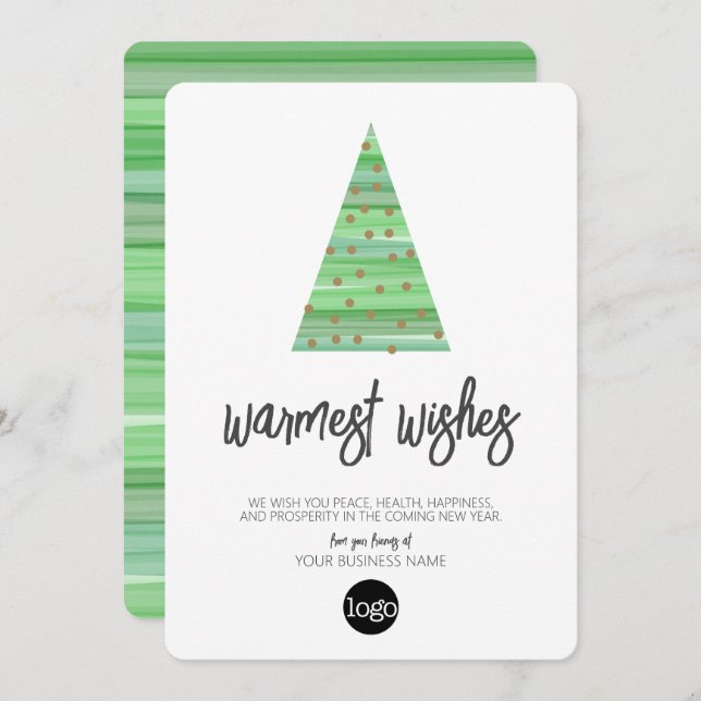 Modern Christmas Tree - watercolor script Business Holiday Card (Front/Back)