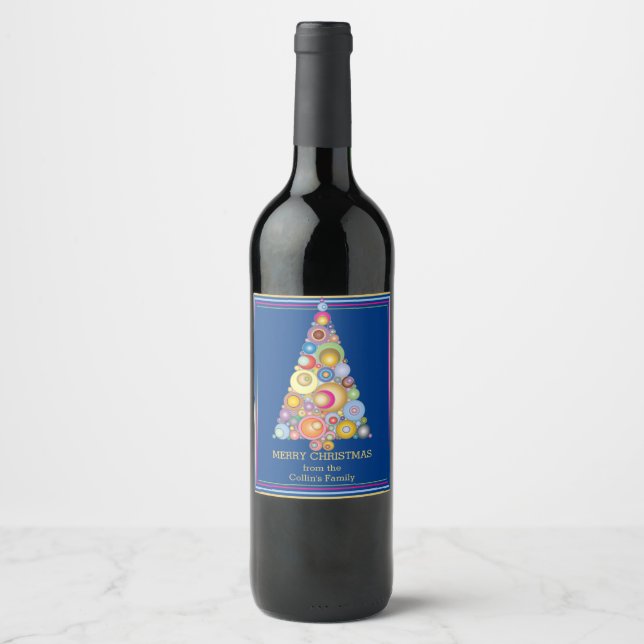 Modern Christmas Tree Wine Label (Front)
