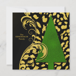 Modern Christmas Tree with Gold and Black Holiday  Card