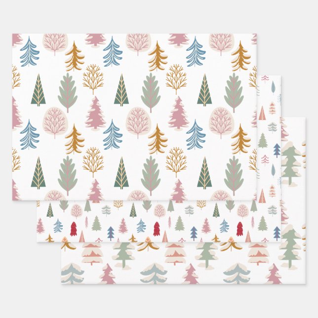 Modern Christmas Tree Wrapping Paper Sheets (Set)