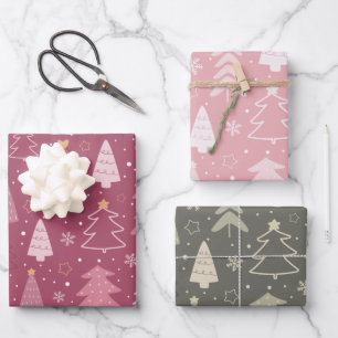 Modern Christmas Trees and Snowflakes Christmas Wrapping Paper Sheet